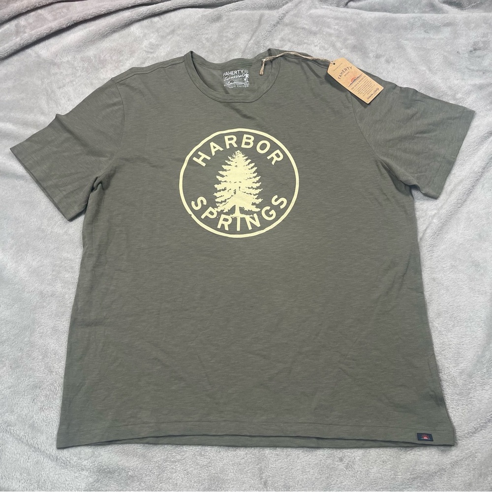 Faherty Sunwashed Graphic Tee Mens L-XXL Harbor Springs Light Pine Green T Shirt